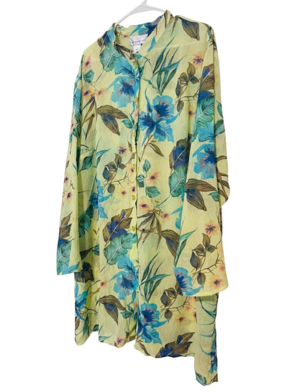 Susan Graver Floral Chiffon Botanical Floral Tunic Blouse Women’s 3X Button Up - Picture 3 of 6